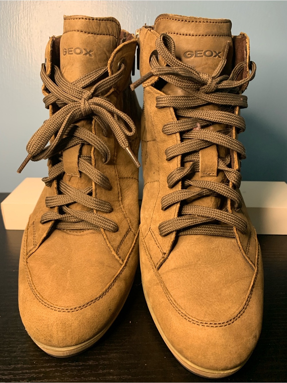 Geox Tan Suede Lace-Up Ankle Booties